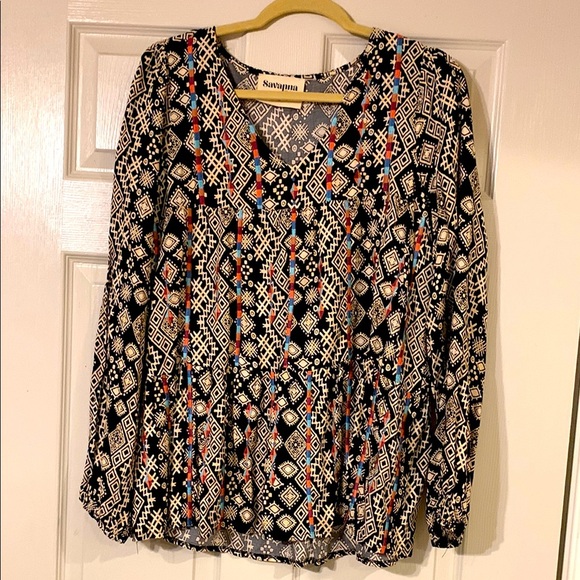 Signature by Sangria Tops - Savanna Jane Multicolor Geometric Blouse NWOT Medium